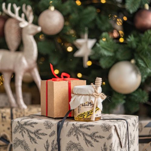 Подарунковий набір з медом 250 г у крафтовій коробці № 19