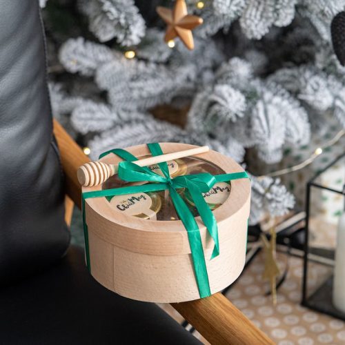 Подарунковий набір з медом 3 банки по 250 г у коробці зі шпону №21