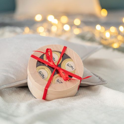 Подарунковий набір з медом 4 банки по 50 г у коробці зі шпону №22