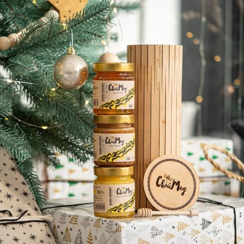 Подарунковий набір з медом 3 банки по 250 г «Тубус» №9